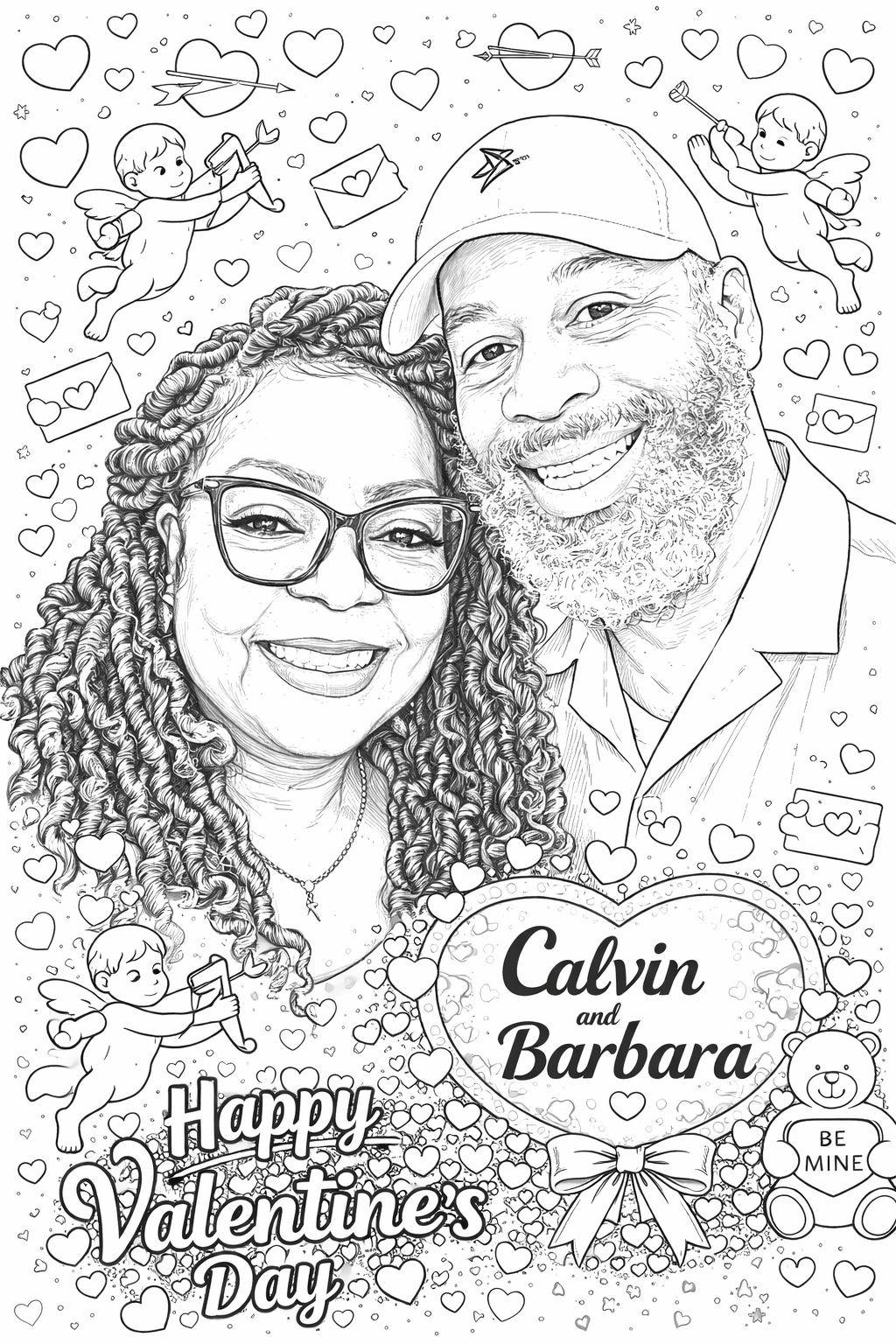 Personalized Coloring Page Canvas 8x10 Love Themed Gift Includes Colored Pencils