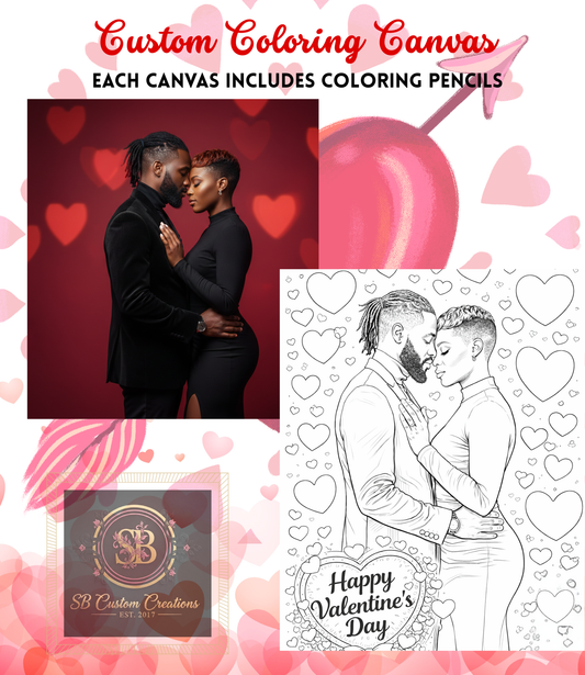 Personalized Coloring Page Canvas 8x10 Love Themed Gift Includes Colored Pencils