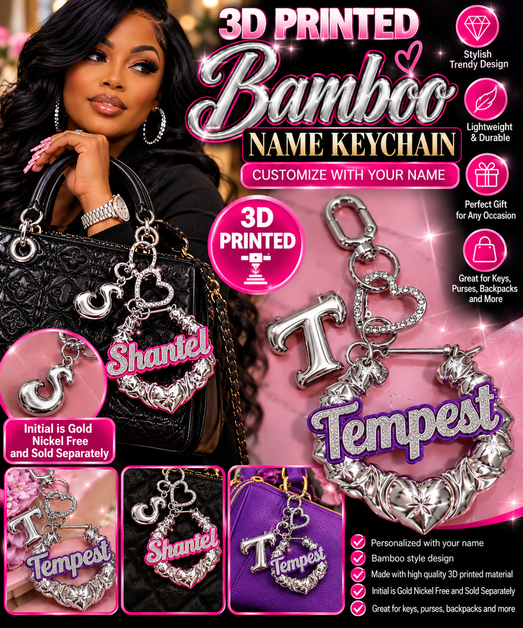Personalized 3D Printed Bamboo Style Name Keychain & Bag Charm