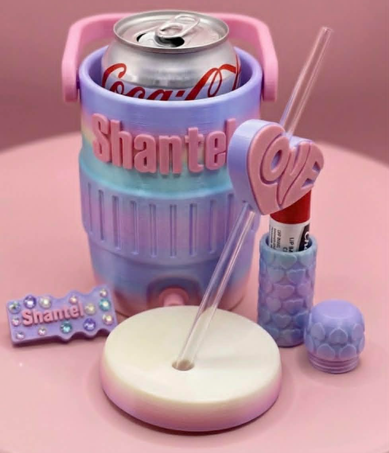 Customizable Soda Cooler, soda can opener, straw topper, ChapStick holder Bundle