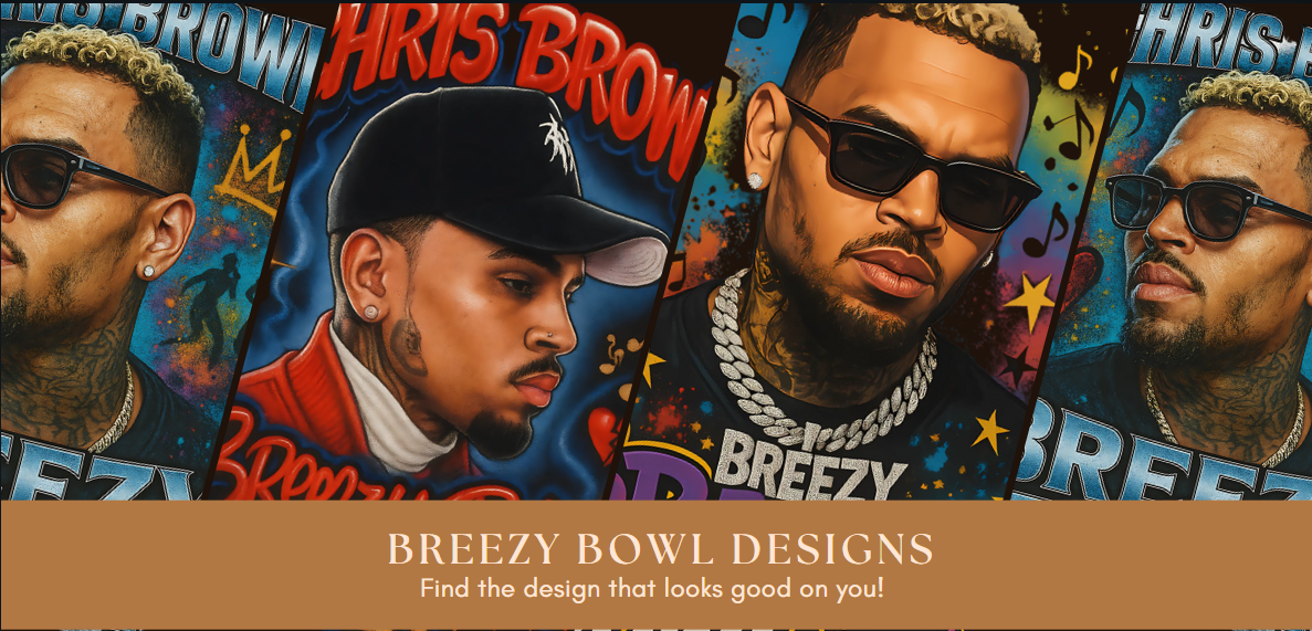 Collage of a man wearing sunglasses with 'Breezy' branding and colorful designs.